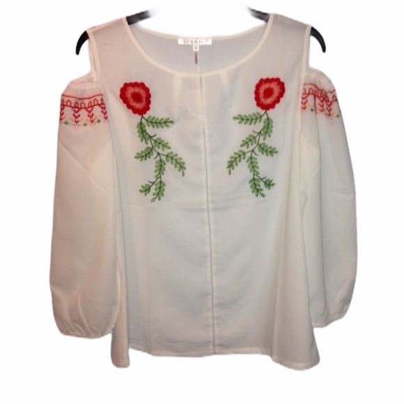 New Floral Embroidered Cold Shoulder Blouse Medium - Picture 3 of 7